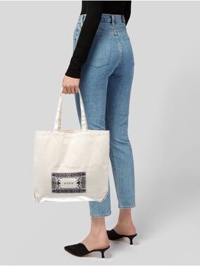 Doen Cream Canvas Tote with Decorative Logo Panel